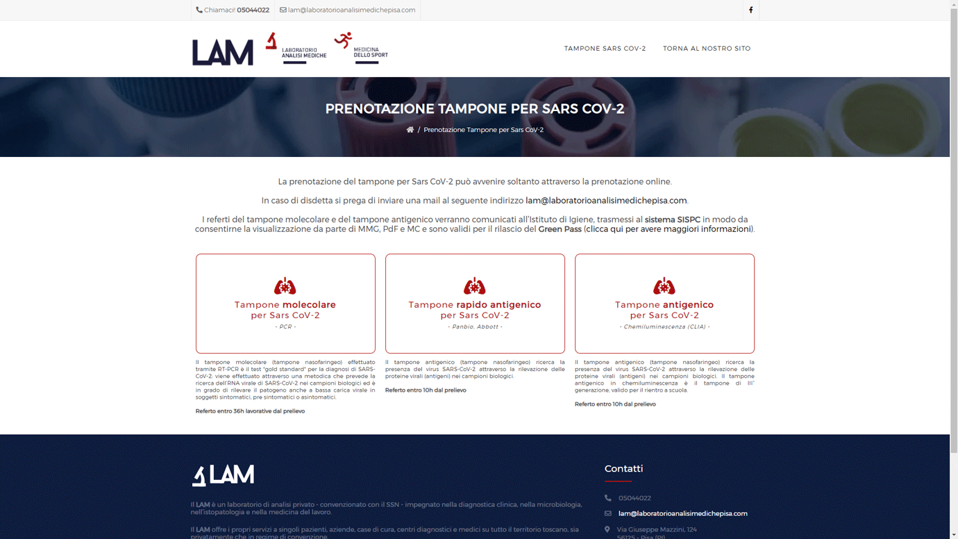 Sistema di prenotazione online per tamponi SARS COV-2